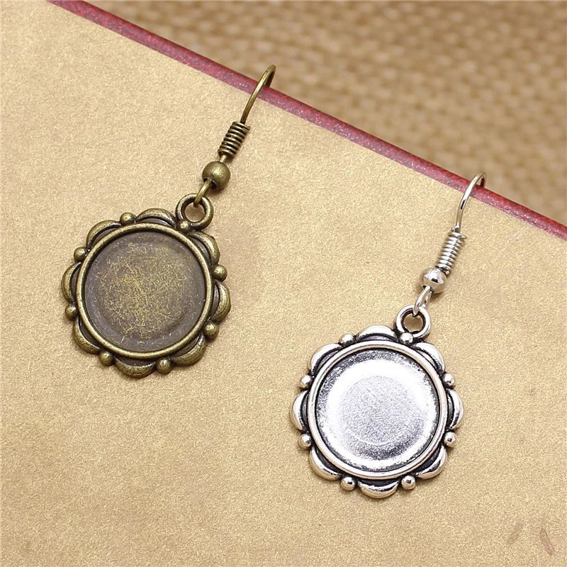20 sztuk 14mm dwukolorowe okrągłe kaboszony ustawienie podstawa kolczyka pusta taca Cabochon Cameo ustawienia Fit zwisający kolczyk DIY T577