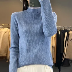 Half height women's cashmere sweater pullover, 2024 autumn and winter tight commuting basic knitted sweater top