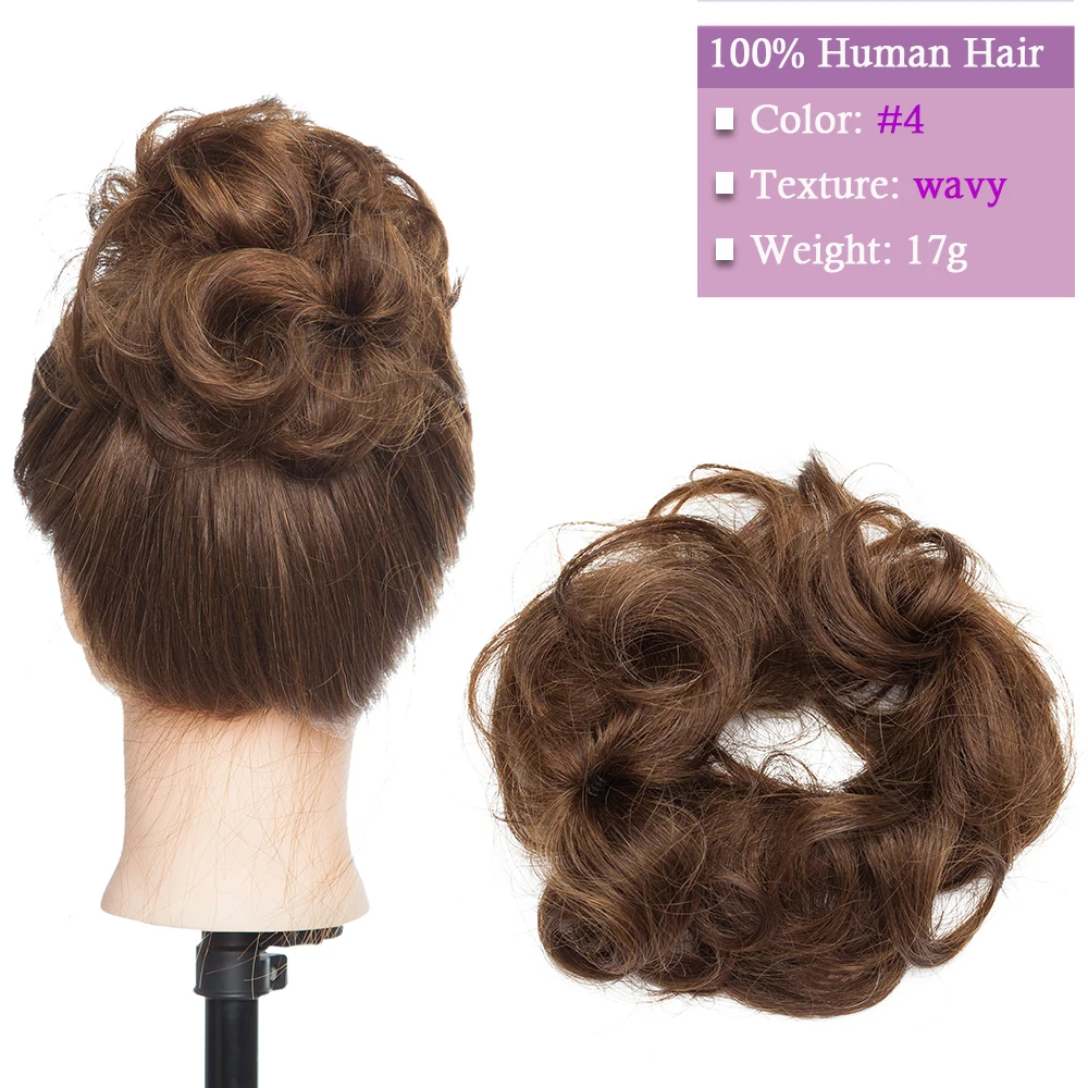 Hiasan Rambut Sanggul Donat Ekstensi Rambut Manusia 100%, Hiasan Rambut Chignon Donat untuk Wanita dan Pria, Scrunchies Sanggul Instan