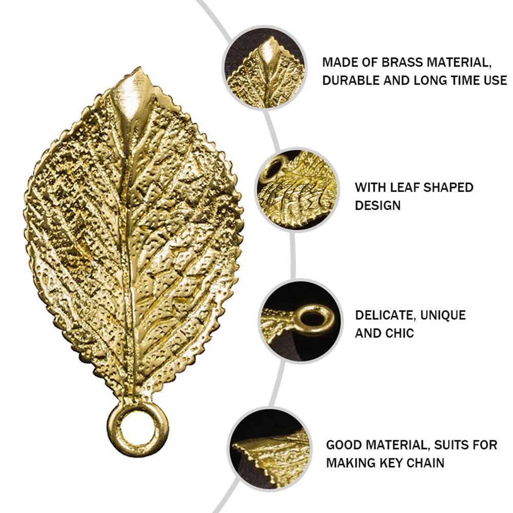 

6 pcs Leaf Shape Keychain Pendant Brass Pendants For Necklace Making Hand-Painted Retro Keyring Ornament Jewelry Craft Accessory