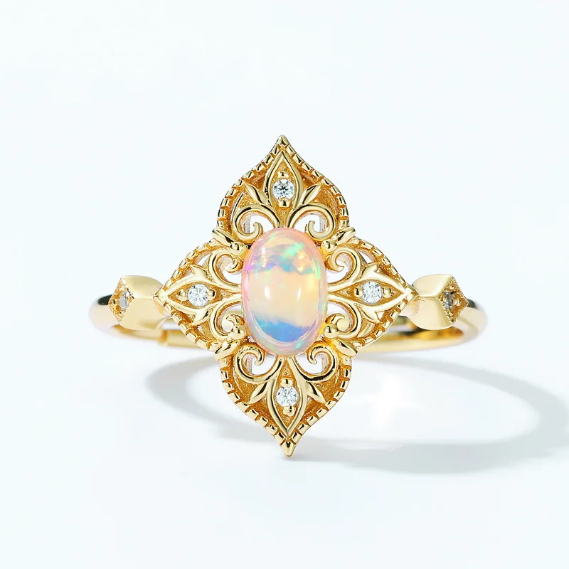 خاتم مفتوح من الدانتيل الطبيعي على الطراز الأوروبي للنساء، ذهب عيار 18 قيراط PT950 مطلي بالفضة البلاتينية مع 7 طبقات من الذهب #3