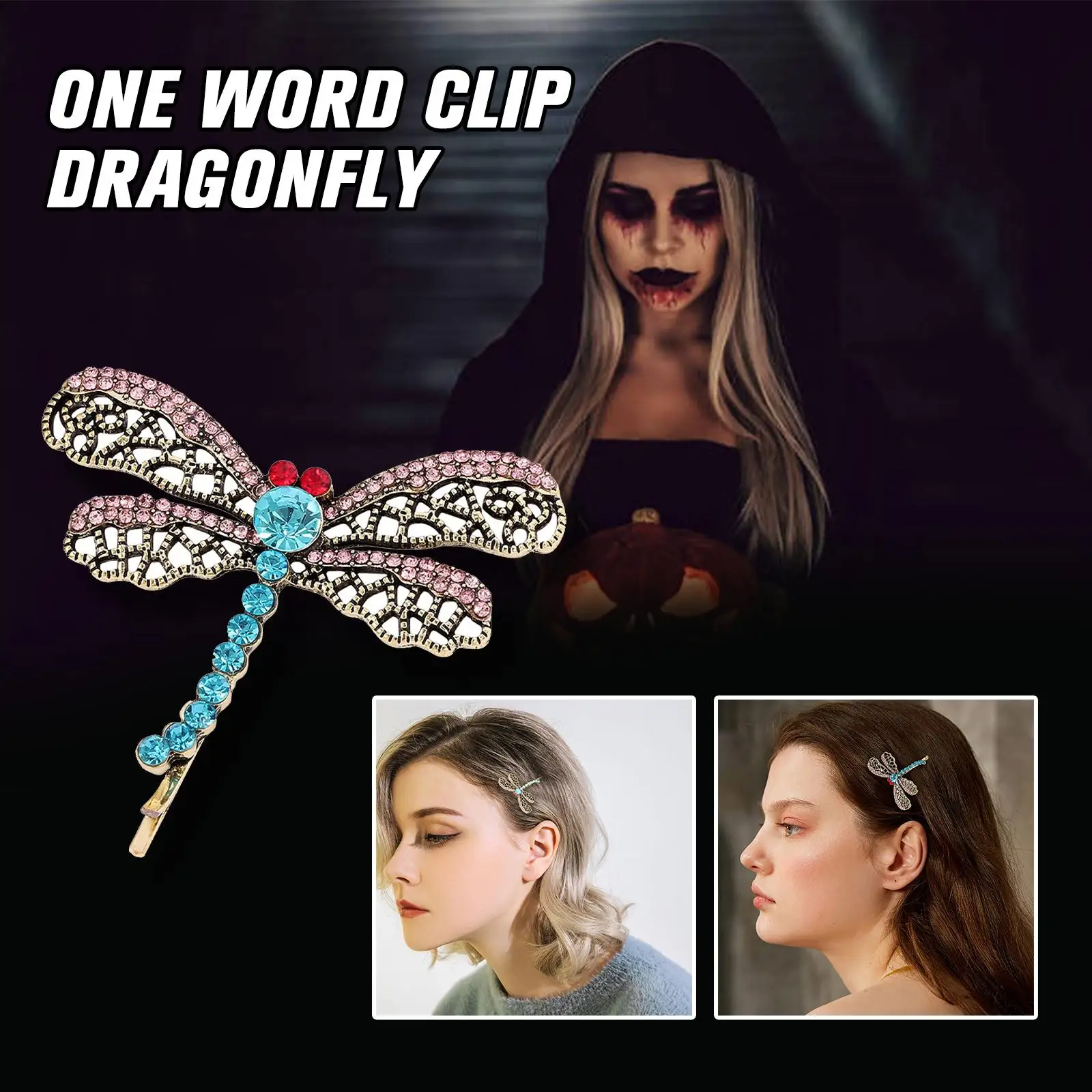 Dragonfly Halloween Hair Clip With Girl Head Clip Headwear One Word Clip Dragonfly Eye-catching Sweet Girl For Various Occasions