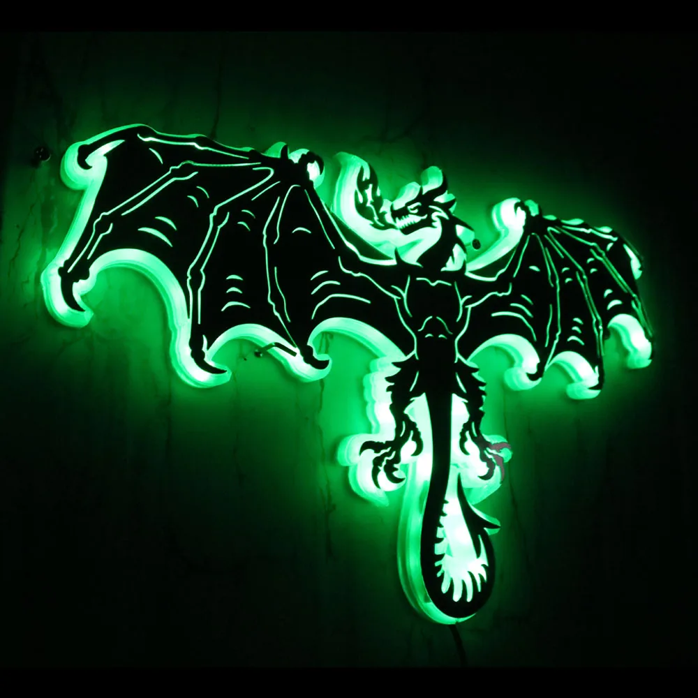 European Flying Dragon LED Luminous Wall Mirror Evil Dragon Atmosphere Lamp Glow in Dark Color Changing Wall Light For Bed Room