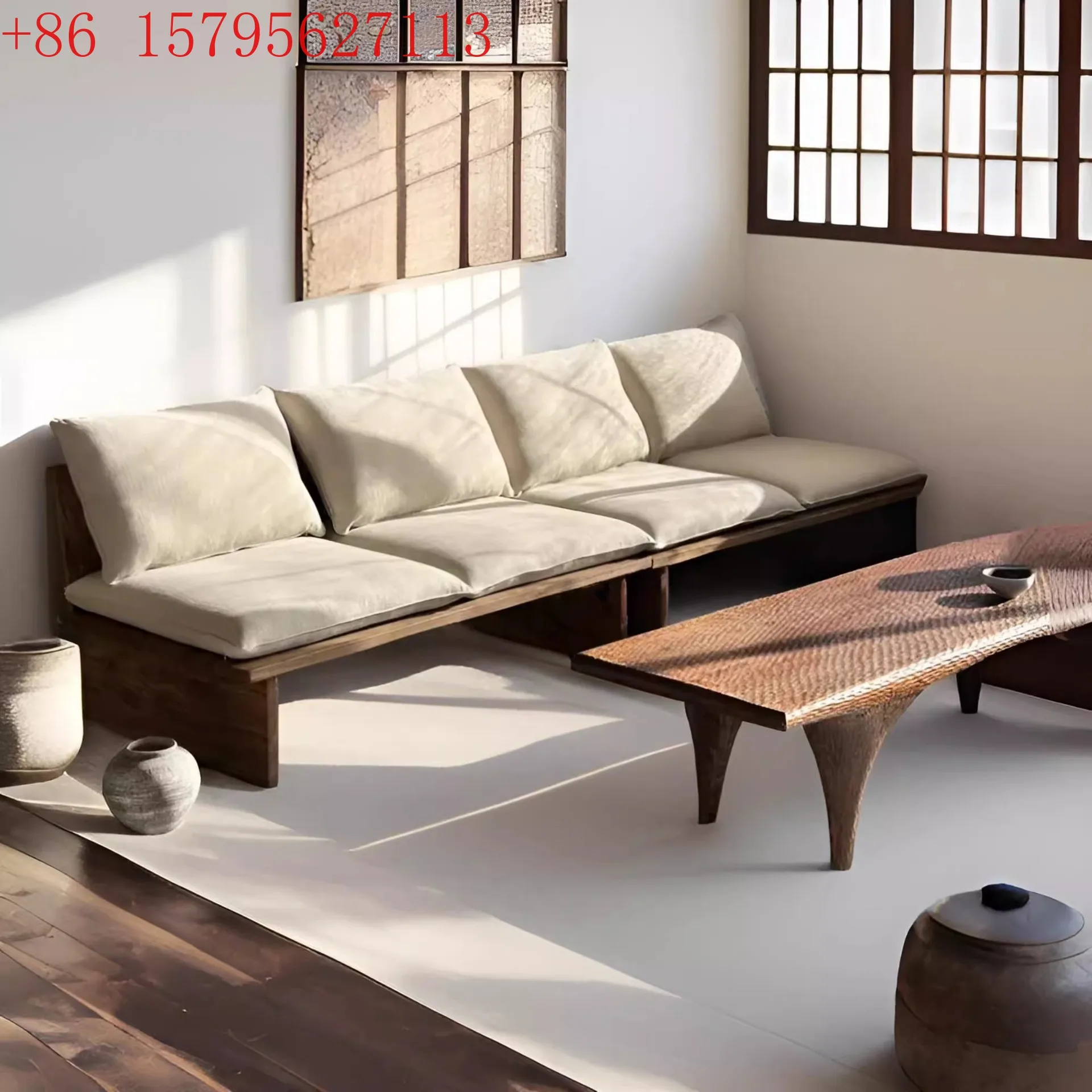 

Скандинавский кремовый ветер, диван из цельного дерева, ваби-ветер, гостиная, средневековый напольный диван для проживания в семье, несколько человек