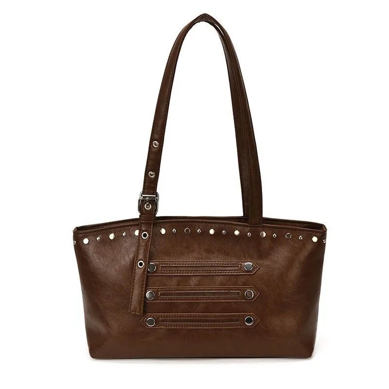 Retro Style Rivet Tote Bag Temperament Commuter Casual Versatile Large Capacity Shoulder Messenger Women's Bag Versatile Durable