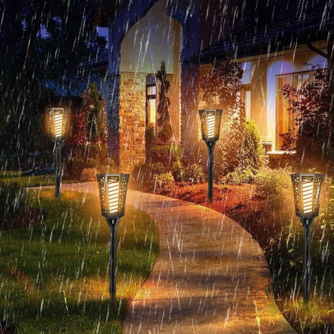 ABKL-Solar Torch Lights With Flashing Flame,Waterproof Auto On/Off Outdoor Lights For Garden Courtyard Deck Decoration