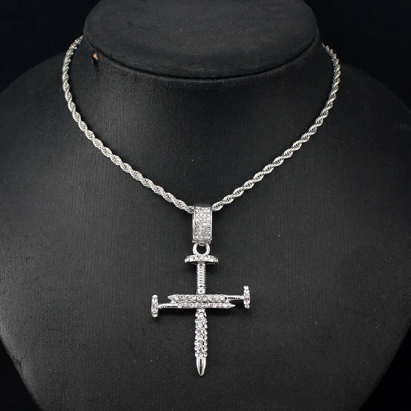 Men Women Hip Hop 3D Thick Double Nail Cross Pendant Necklace HipHop Chain Necklaces Fashion Charm Jewelry Gift