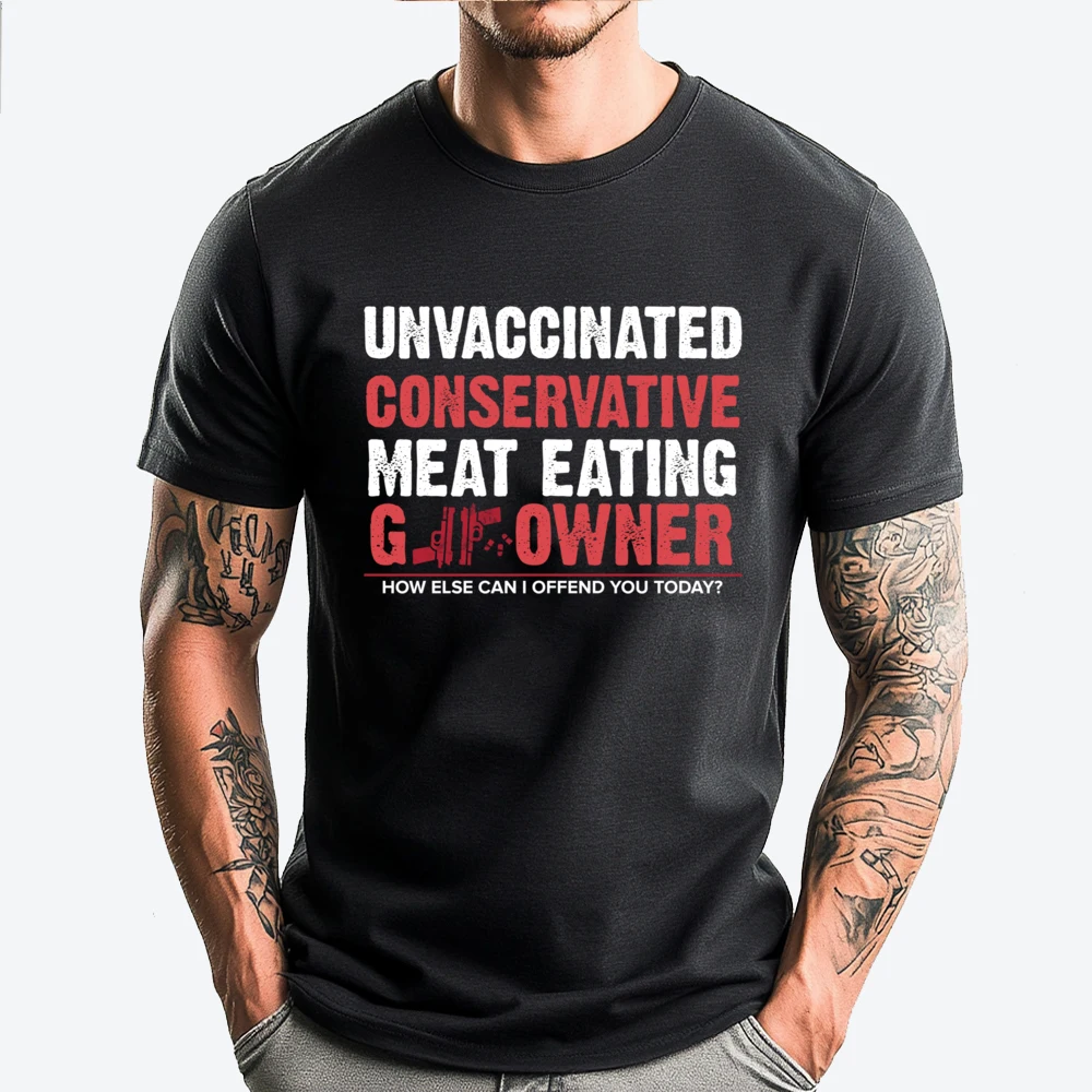 Teesunvaccinated Conservative Meat Eating Gun Owner Cute Oversized T Shirt Couples Christmas Chinese Style