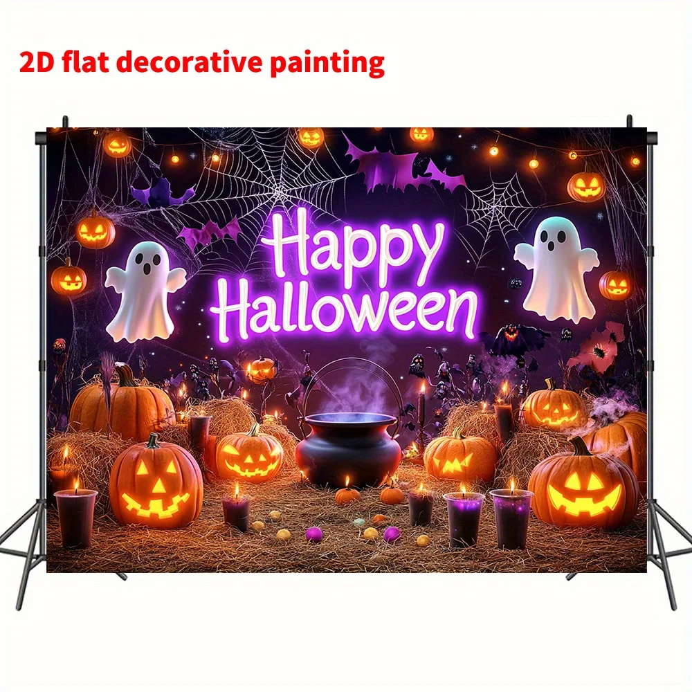 Ein Halloween-Hintergrundbanner aus Polyester mit erschreckenden Kürbis- und Geistermotiven – Detail 7