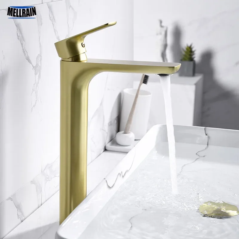 

Mat Black Tall Style Basin Water Mixer Tap Deck Mount Brass Luxury Brush Gold Bathroom Faucet Luxurious Basin Tap