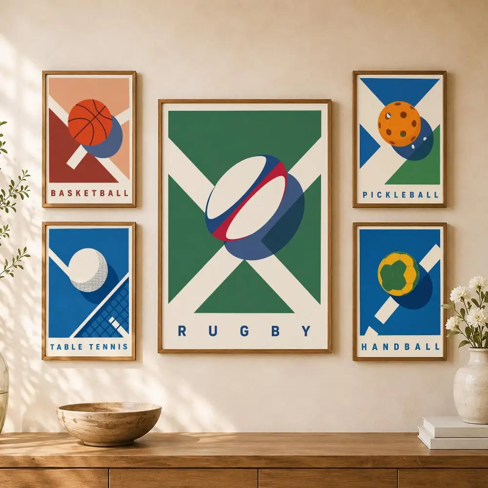 Retro Minimalist Sports Tennis Baseball Football Basketball Balls Poster Home Room Cafe Club Decor Aesthetic Art Wall Painting