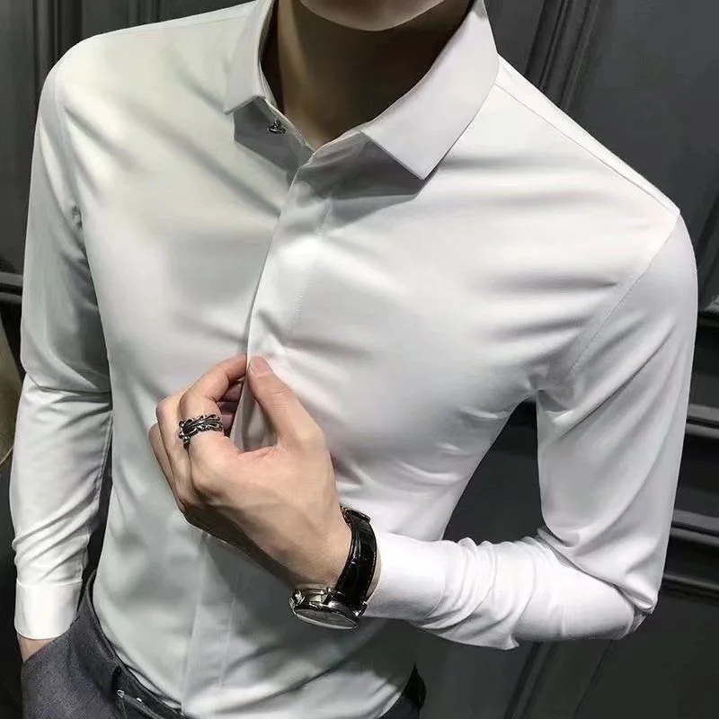 Green Shirts And Blouses For Men Business Long Sleeve Plain Man Tops Cool Cotton Aesthetic Wholesale Silk Clothing Casual S