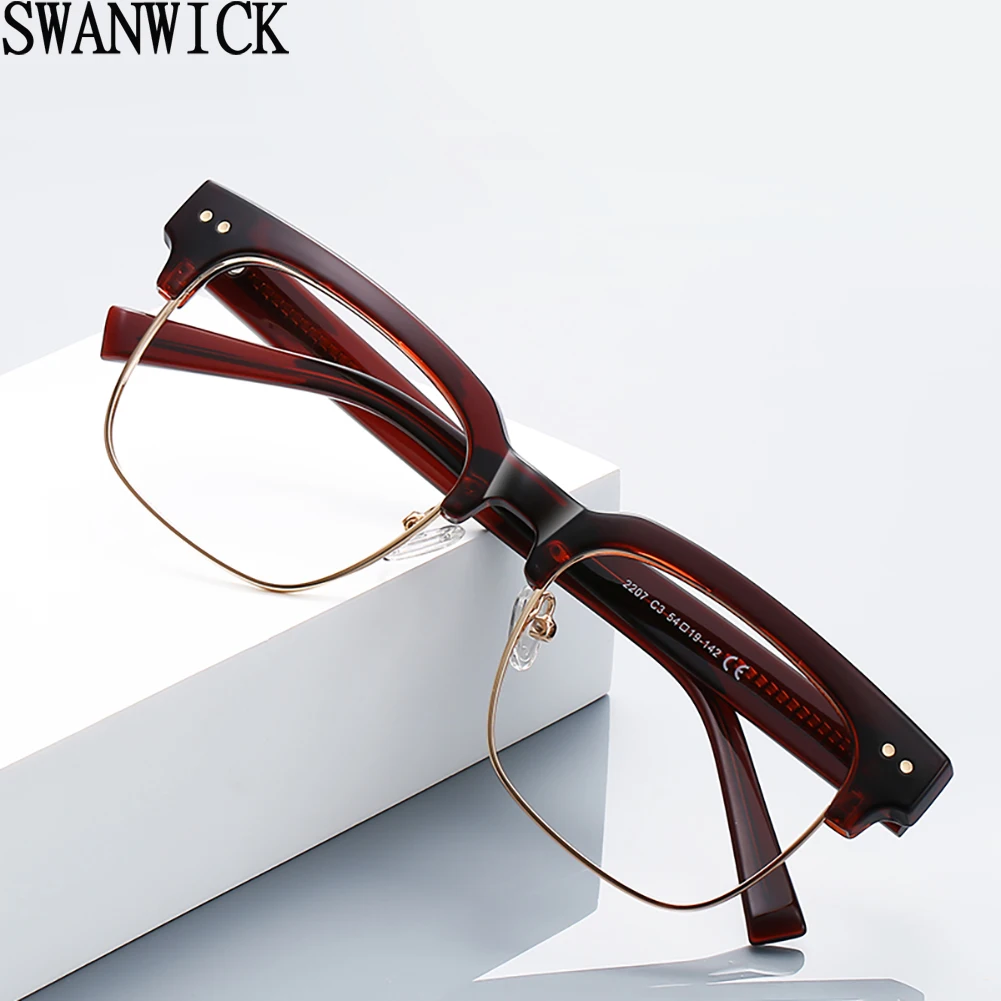 Oculos-swanwick-blue-light-blocking-masculino-retro-tr90-armacao-quadrada-lente-transparente-azul-verde-acetato-de-cp-meia-armacao-classico