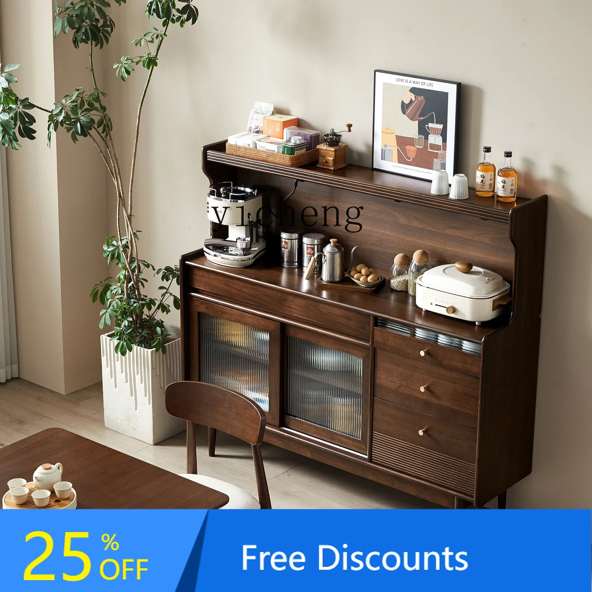 

black walnut color dining side cabinet modern simple wall solid wood storage living room tea cabinet