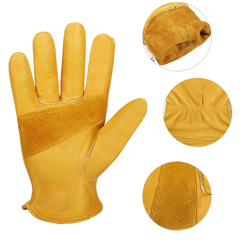 Unisex Reinforced Cowhide Leather Work Gloves with Palm Patch Safety Cowhide Leather Garden Working Gloves Driving Yard Work