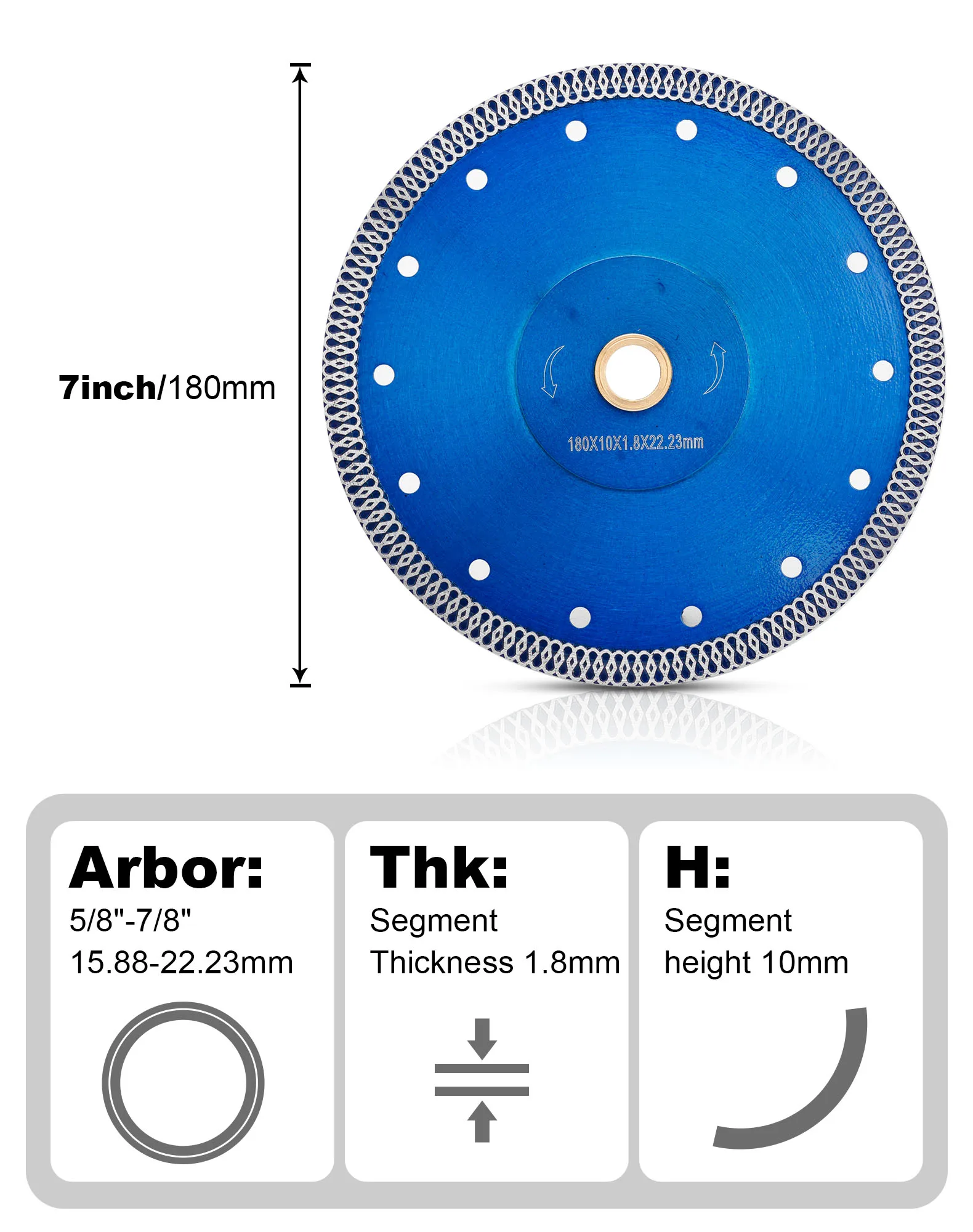 1 PC 7 นิ้ว 180mm Turbo Diamond Saw Blade หินแกรนิตหินอ่อนตัดกระเบื้องพอร์ซเลนเซรามิคเครื่องบดมุม