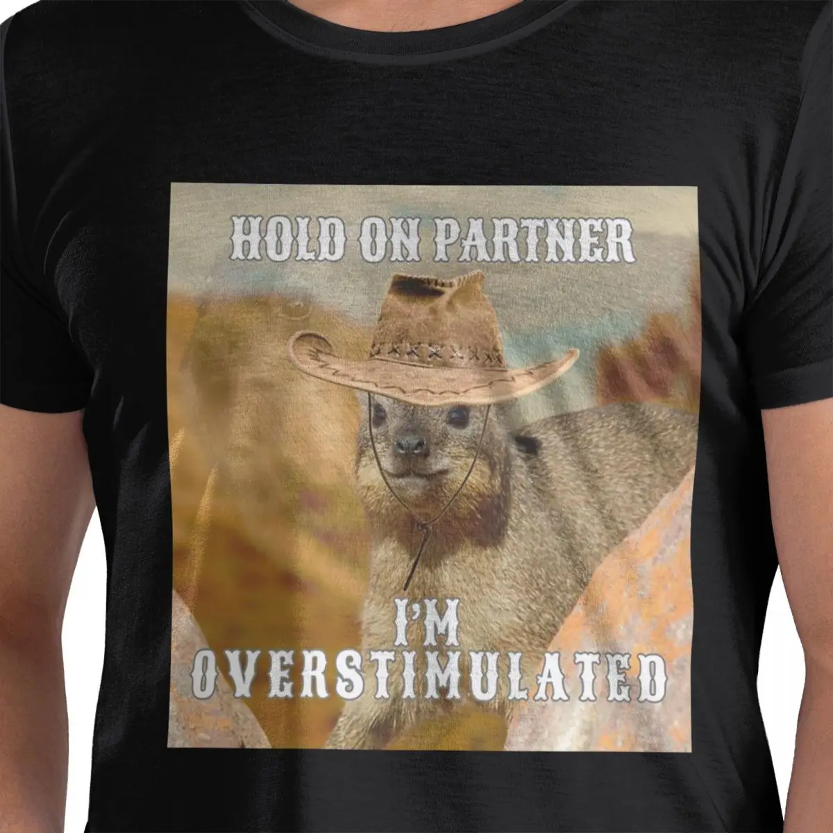 

Hold On Partner I'm Overstimulated Rock Hyrax Футболка из 100% хлопка Мужские классические футболки Мужские футболки с круглым вырезом и коротким рукавом S-6XL