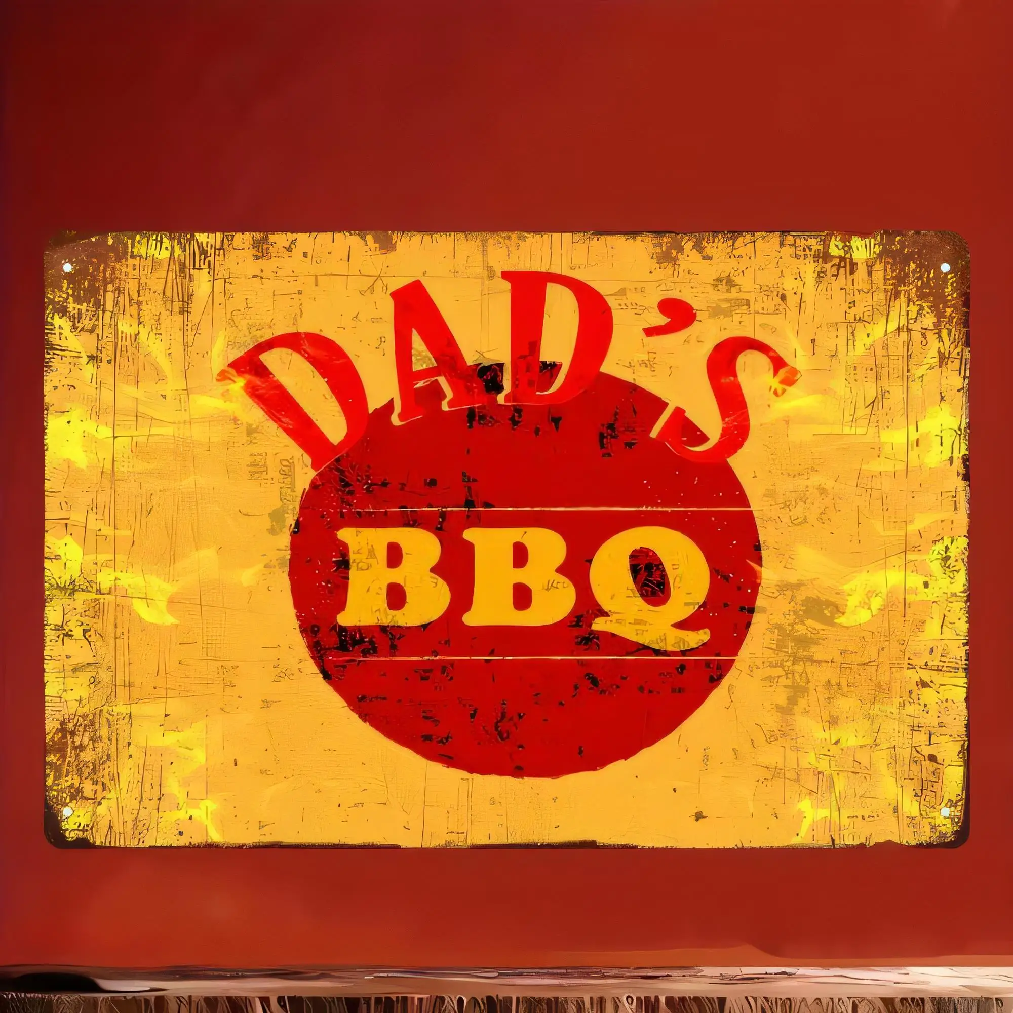 Tin Sign, Dad's BBQ Metal Sign Vintage Retro Rustic Wall Art Plaque for Barbecue Grill Man Cave Garage Shed Kitchen Party Decora
