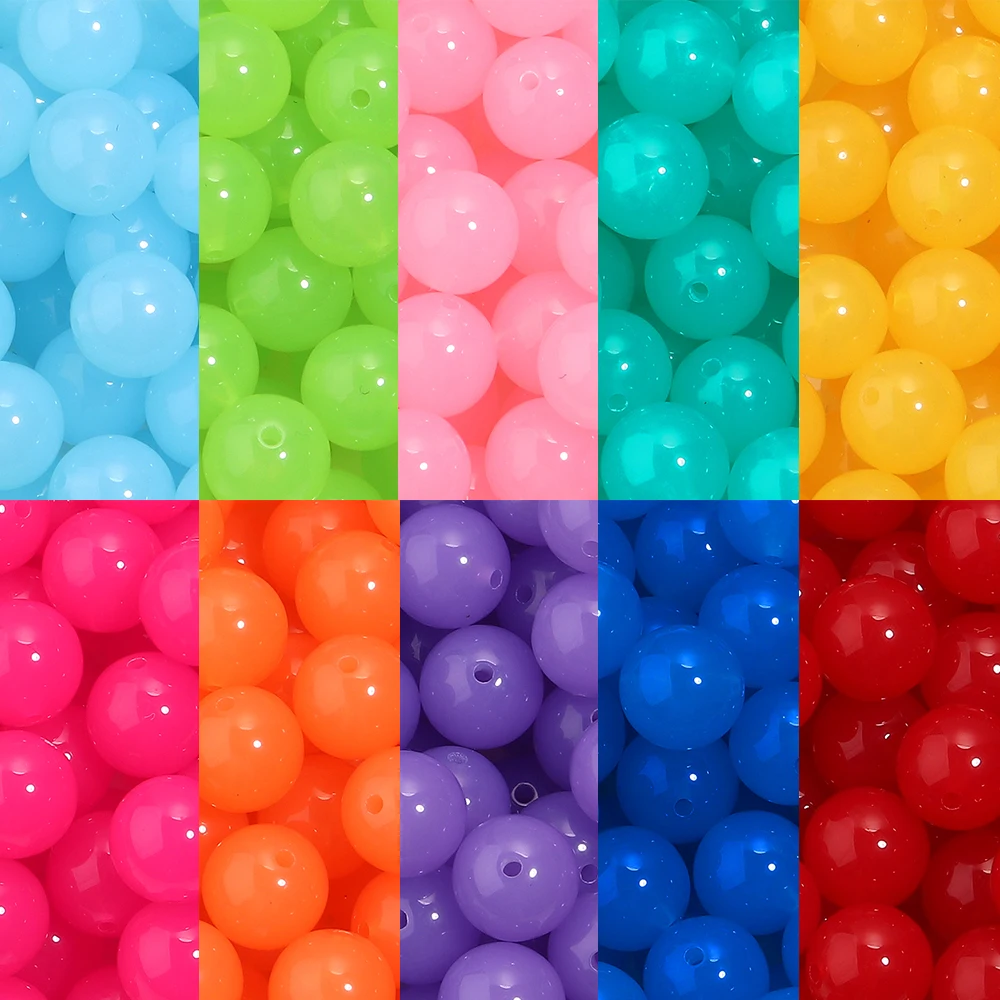 20pcs/lot Jelly Color Acrylic Round Beads 16mm Imitation Jade Beads Spacer Loose Beads For DIY Jewelry Making Bracelet Necklace