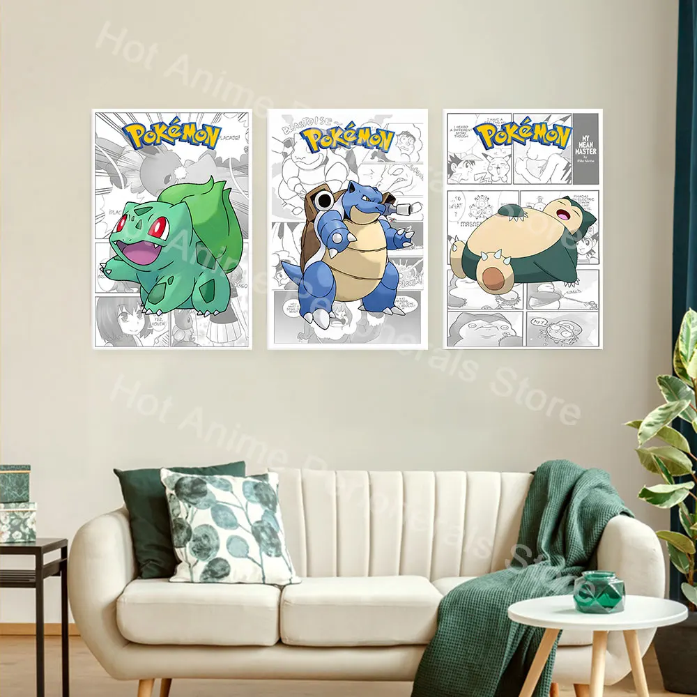 Posters Anime Pokemon Peripherals Art Canvas Painting Blastoise Mewtwo Picture Comic Kawaii Mural Decor Gifts for Baby Girl Room