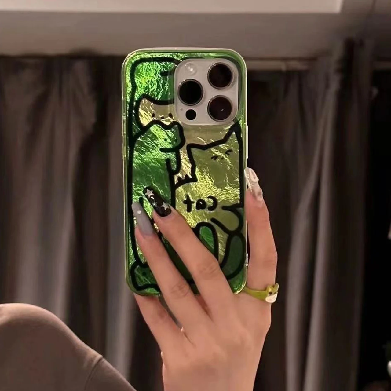 Feather veil abstract line cat phone case with folding bracket For iPhone 11 12 13 14 15 16 Pro Max Silicone Cases Cover