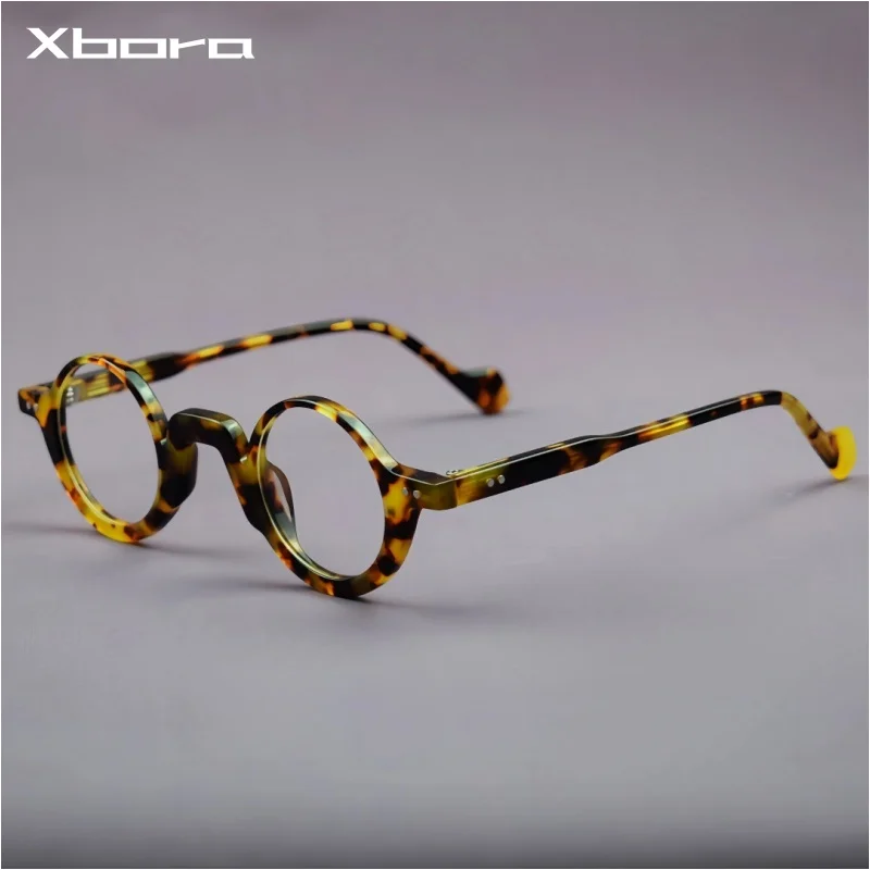 Xbora New Men's and Women's Retro Round Acetate Frames Japanese Classic Tortoise Shell Color Optical Prescription Glasses 23202