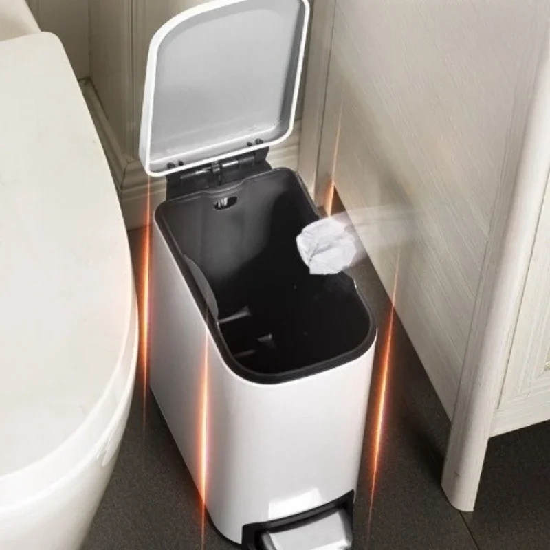 Stainless Steel Trash Can Household Foot Operated Trash Cans Nordic Narrow Slit Garbage Bin Living Room Cleaning Accessories