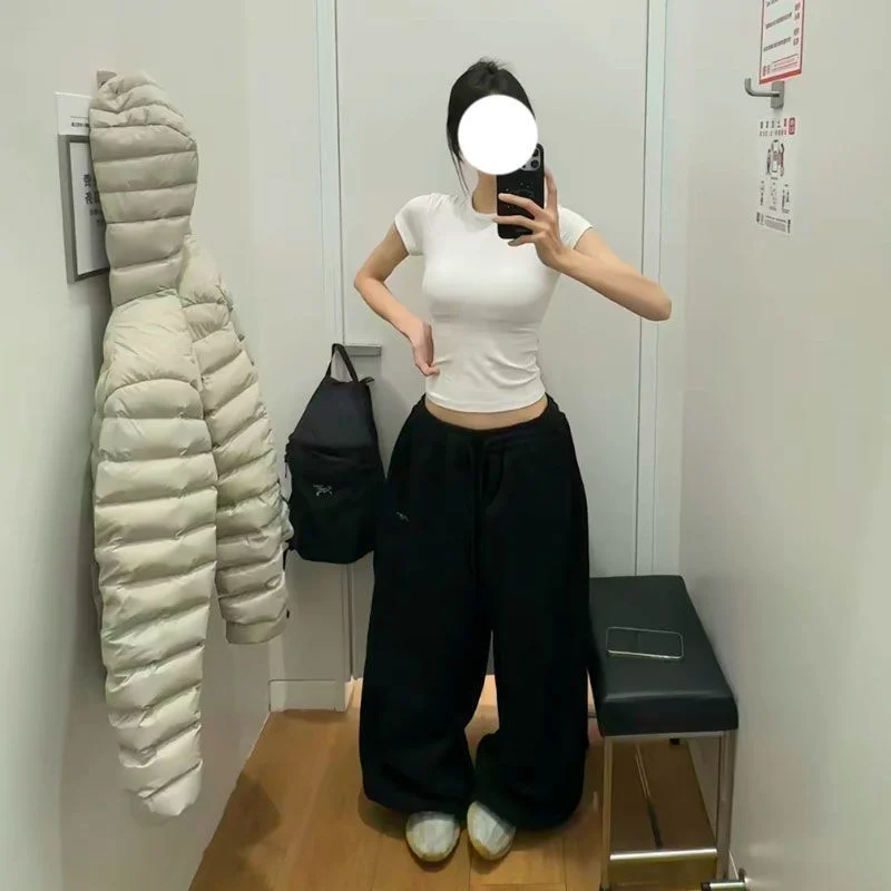 Retro Lazy Style Wide Leg Sweatpants Loose Sporty Floor-Length Trousers Autumn Winter Casual Comfortable Long Pants - view 5