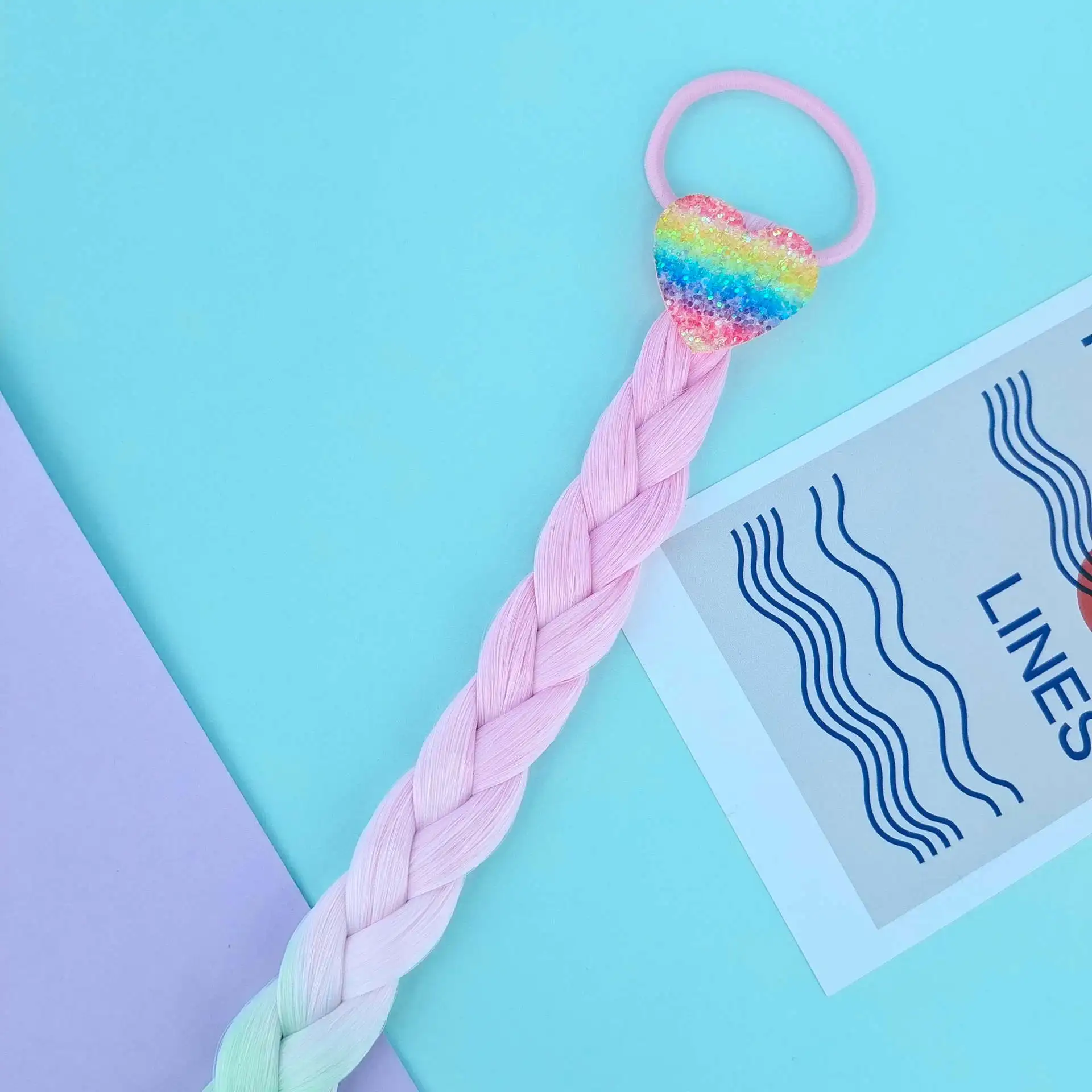 جديد شعر مستعار العجين المقلي التقلبات جديلة شعر الأطفال مزين بألوان قوس قزح البصل الأخضر الجلد الخوخ القلب الأطفال حلقة الشعر الكورية pr #2