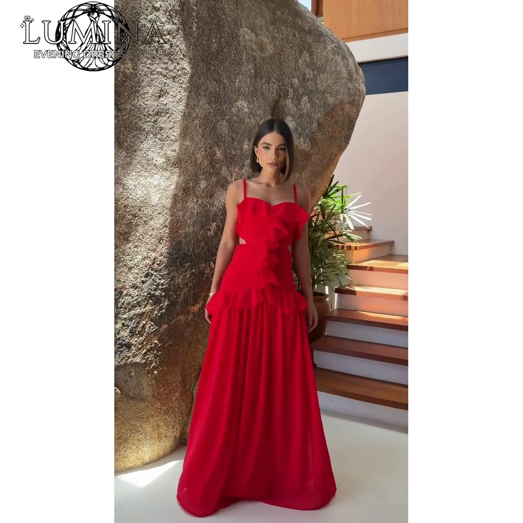 Vestido de Gala Lumina Line A 2026 para Mujer, Elegante con Tirantes Finos, Diseño de Lujo, Hecho a Medida, Vestido Rojo de Gala