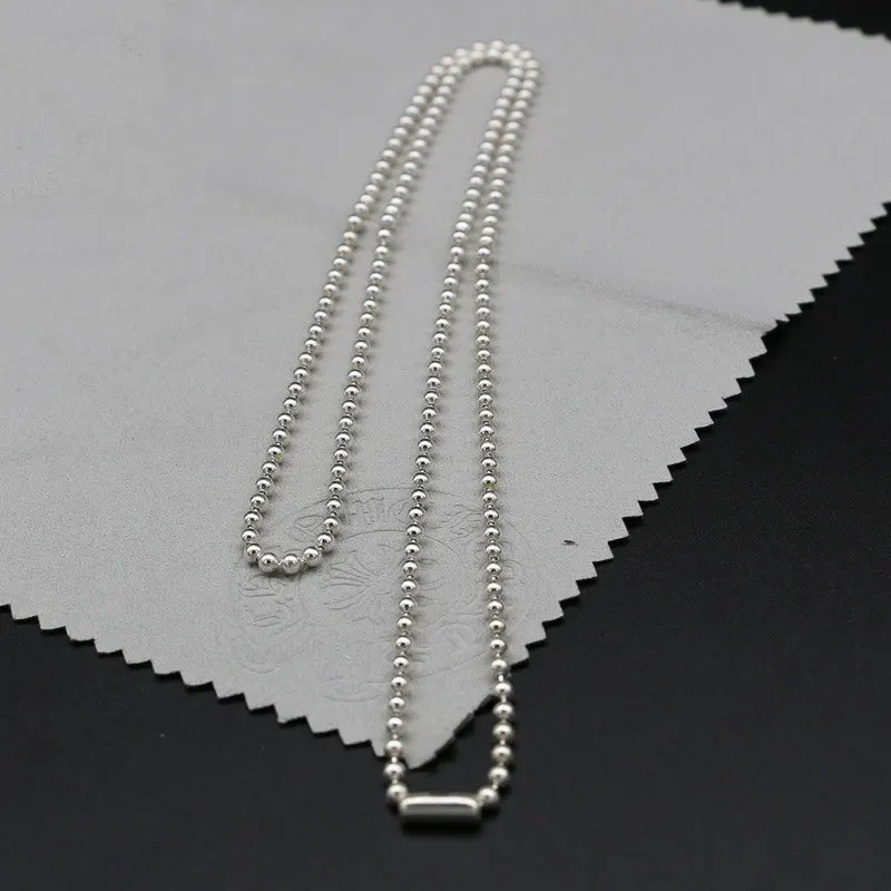 

Round Bead Necklace Coarse Sterling Silver 925 Sweater Chain Chain Long Chain Versatile Men's Silver Buddha Bead Chain Anti Alle