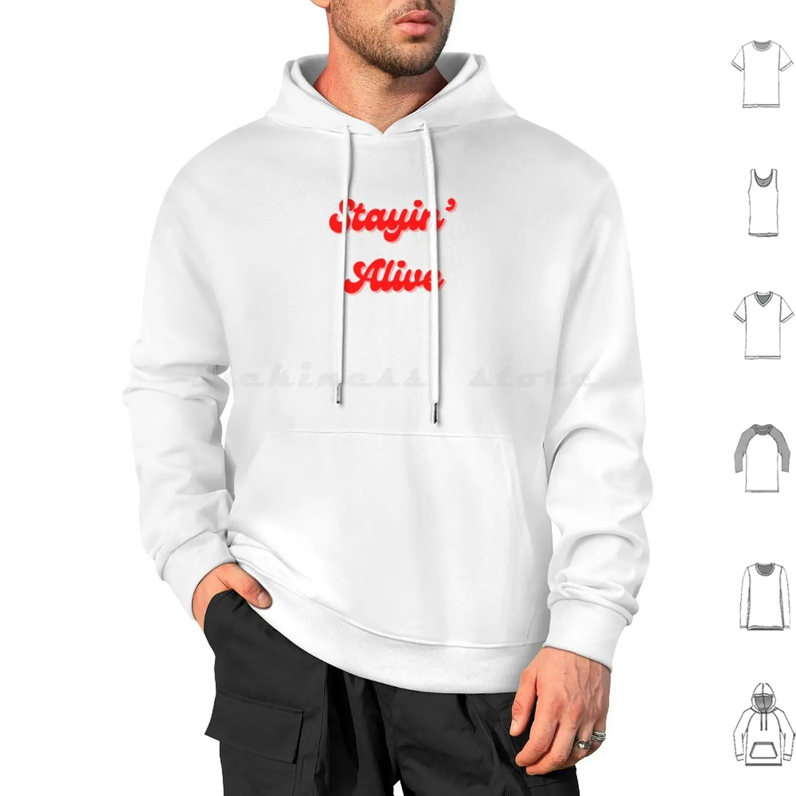 Stayin' Alive Retro Typography Hoodies Long Sleeve Stayin Alive Music Party Nostalgia Staying Alive Stayin Staying