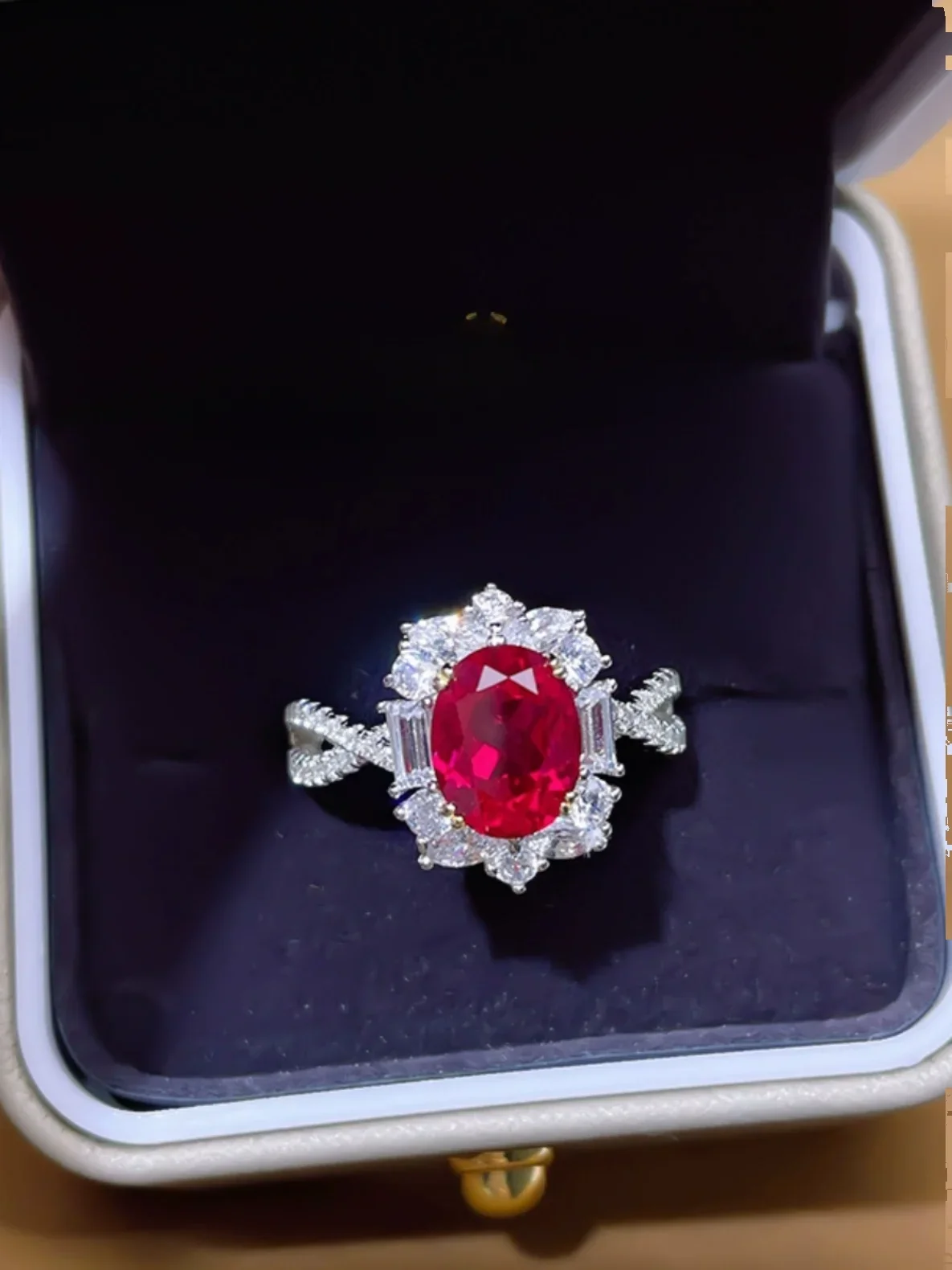 High end 3-carat ruby ring with 925 sterling silver inlay, exquisite, simple and elegant, hot selling accessory personality