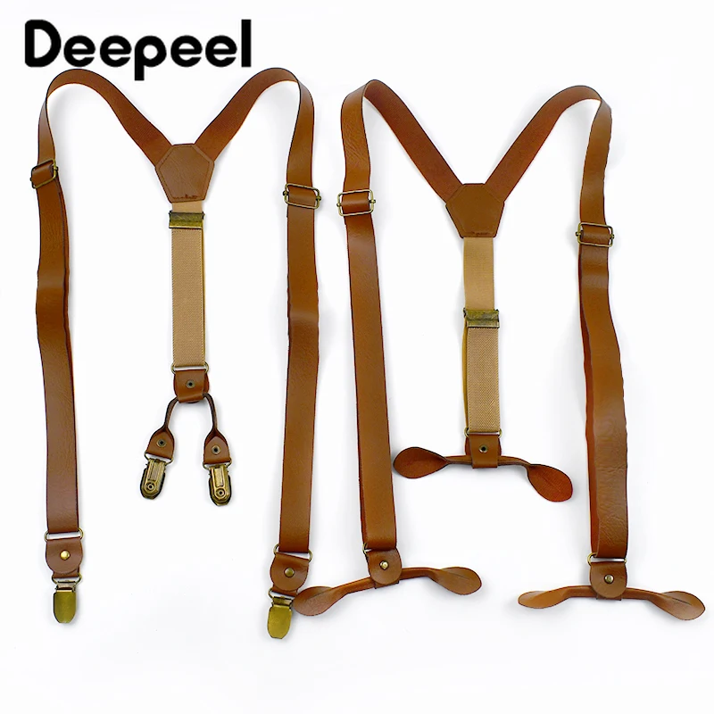 Deepeel 3*95 سنتيمتر رجل الحمالات الرجعية 4 مقاطع حزام للجنسين الجلود Y على شكل الحمالات بولي PU عدم الانزلاق الرافعة كليب الرجال عادية الأقواس