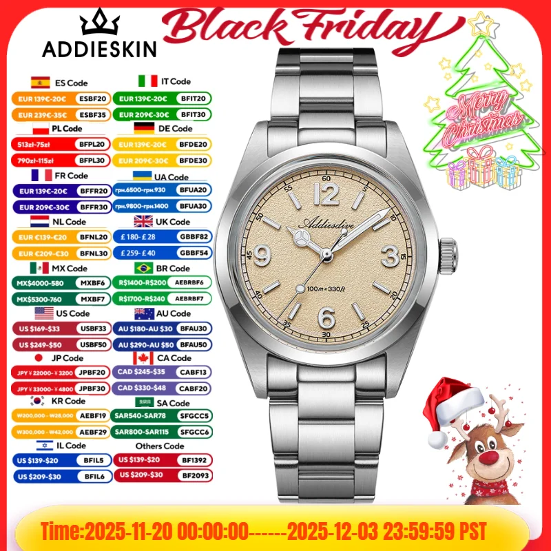 ADDIESDIVE リロイやつ 36 ミリメートルメンズ腕時計 AD2518 10Bar ダイバーバブルミラーガラス 316L 鋼レロジオ masculino クォーツ時計