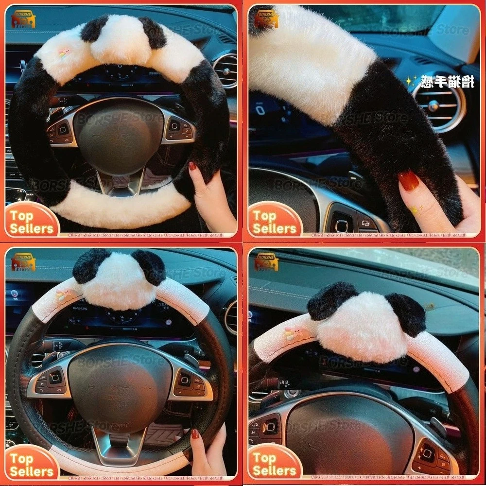 

2026 Универсальный мягкий плюшевый чехол на руль с рисунком из мультфильма и противоскользящим дизайном, подходит для моделей автомобилей, круглый, милый, популярный на весь год