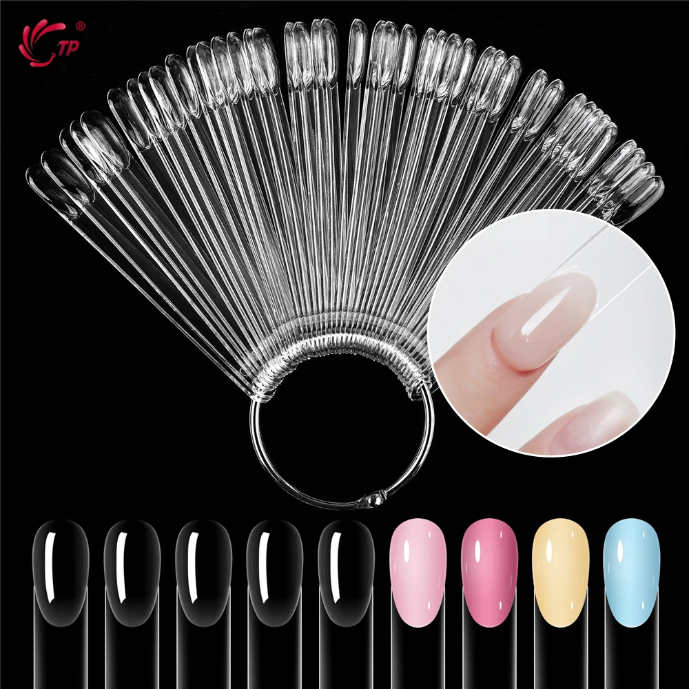 TP 50PCS Transparent Natural Nail Display Tips Oval Fan-Shaped Nail Sample Nail Polish Holder Usage Tips Practice Nail Art Tools