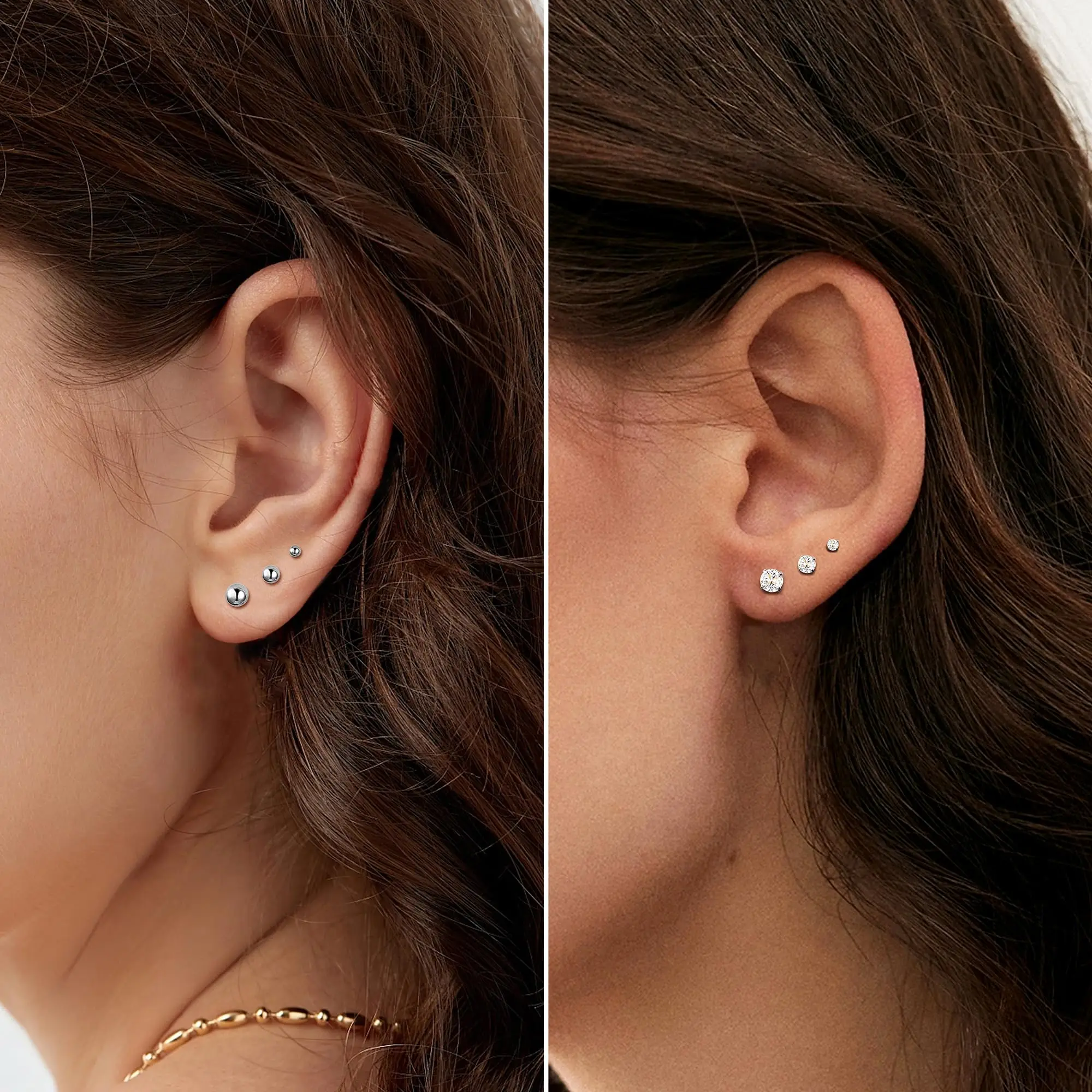 1 Pair 18G Stainless Steel Small Tiny Cubic Zirconia Ball Flat Screw Back Cartilage Helix Piercing Stud Earrings for Women Men
