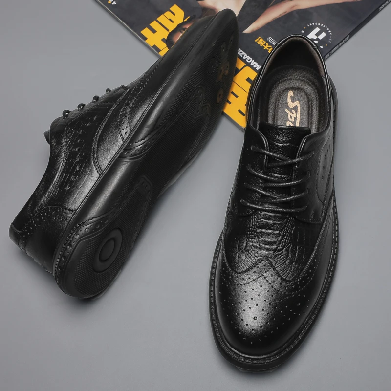 Spring and Autumn British Style Genuine Leather Shoes Mens Pointed Oxford Shoes Lace Up Business Formal Suit Paired Casual Shoes image 3