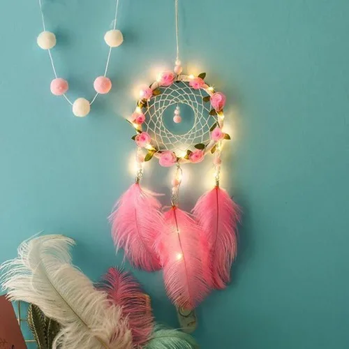 Feast Bird Feather and LED Light Decorative Hanging Dream Dream Catcher Trap