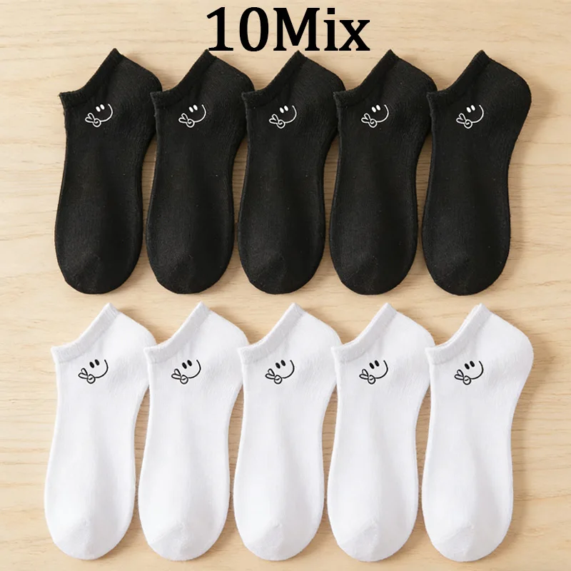 

10 pairs spring and summer lightweight cool socks with personalized expressions breathable invisible casual commuting socks