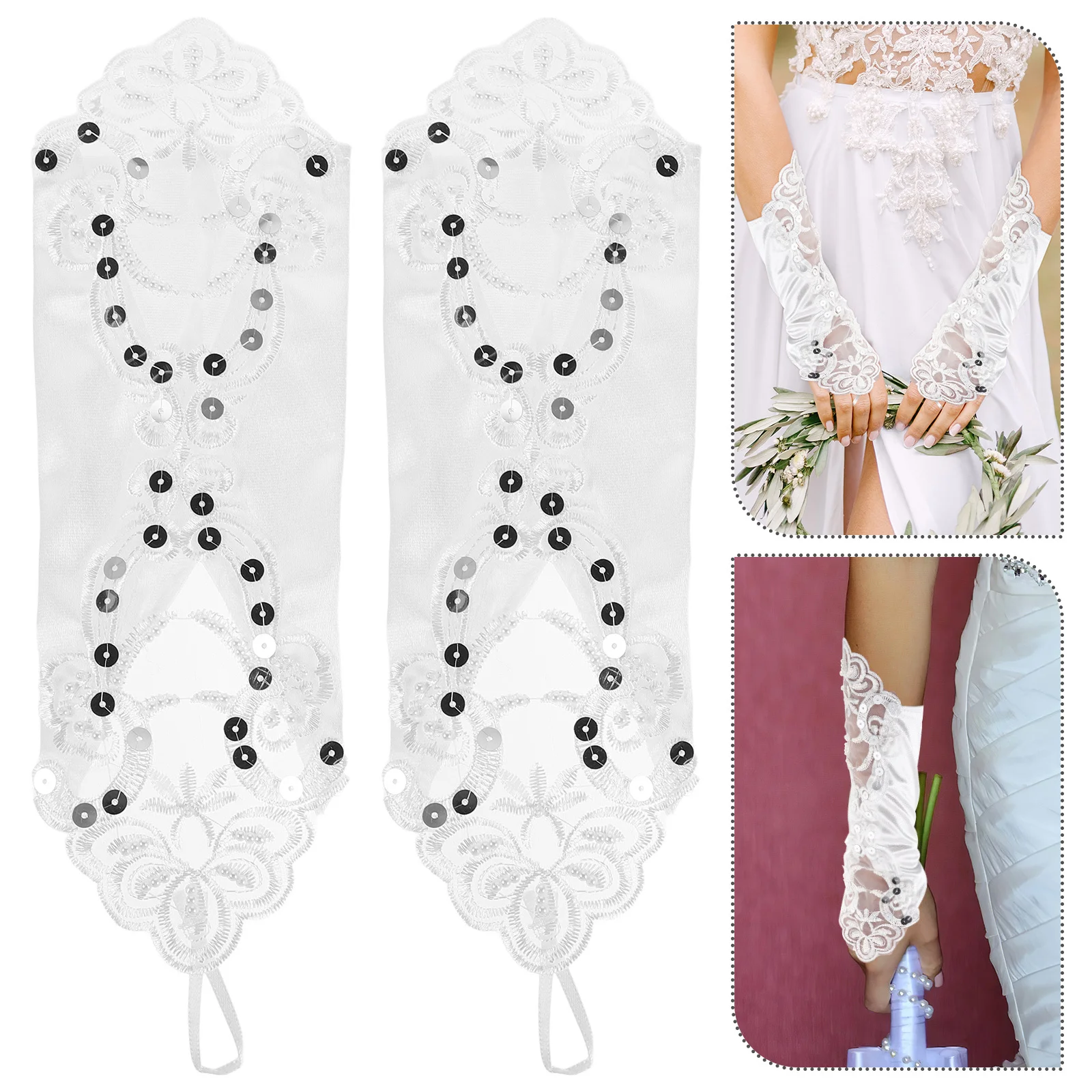 

1Pair White Bridal Lace Fingerless Gloves Elegant Floral Lace Wrist Sleeves for Wedding Bride Dress Accessory Wrist Sleeves