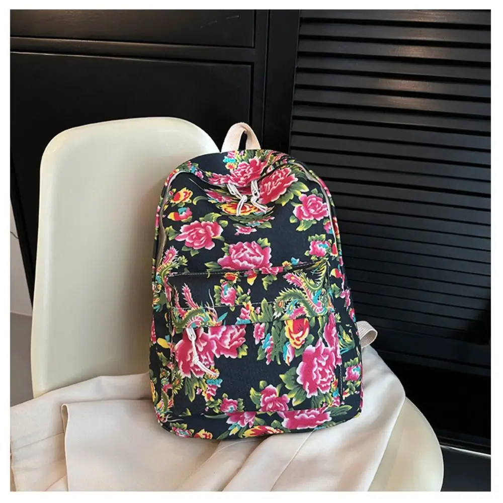 Fashion Canvas Northeast Big Flower Bags Multicolor Big Capacity Canvas Tote Bag Dragon Phoenix Women's Handbags Travel