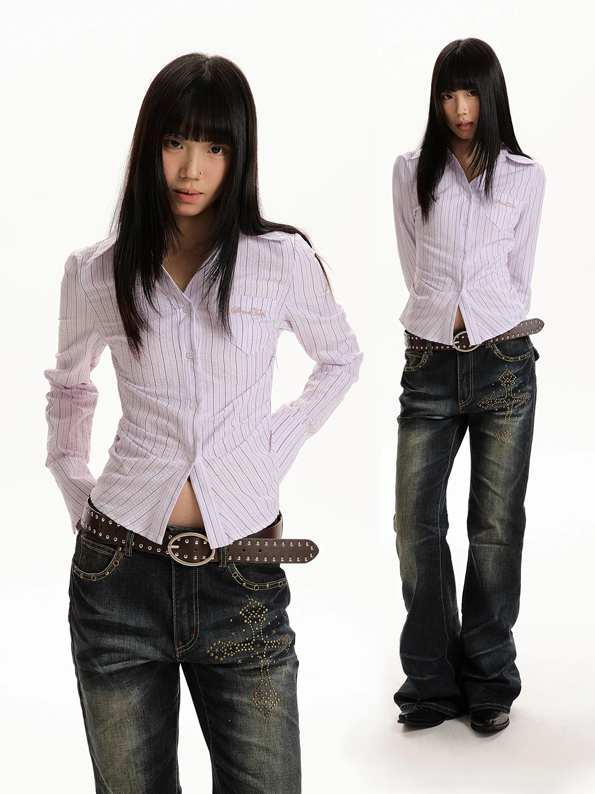 

Женская футболка Aket American Sle Hot Girl с длинным рукавом, розовая в полоску, приталенная, с завышенной талией, универсальная, весна 2026