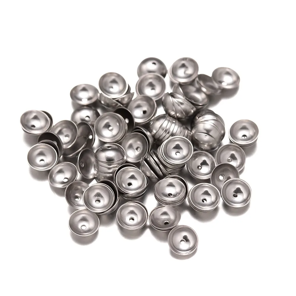 50pcs/Lot Stainless Steel Gold Color Round Bead Caps for DIY Bracelets Components Jewelry Making Accessories Supplies Material