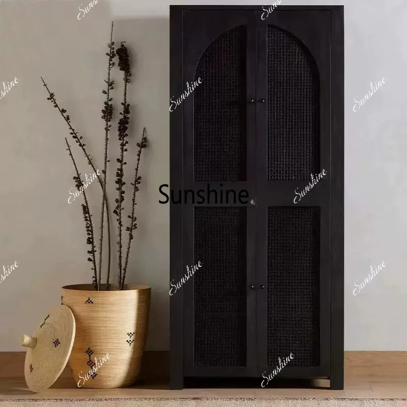French casement wardrobe rustic double door decoration black adult Nordic simple modern