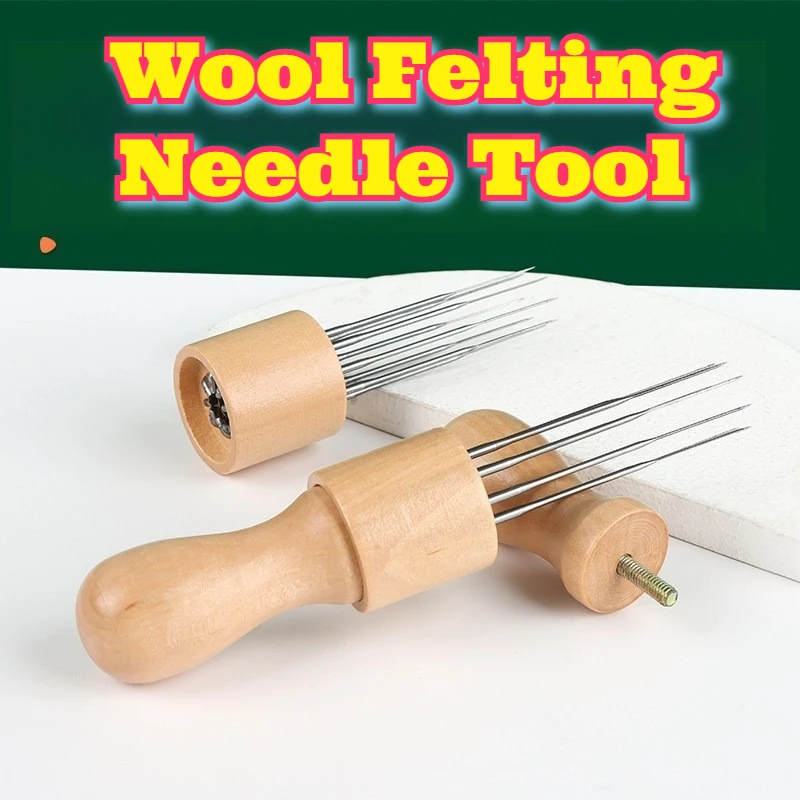 Wool Felting Needle Tool 8 Replaceable Needles Wood Handle Pen Multi Tip Fast Felting DIY Craft Punching Stabbing Art Supplies