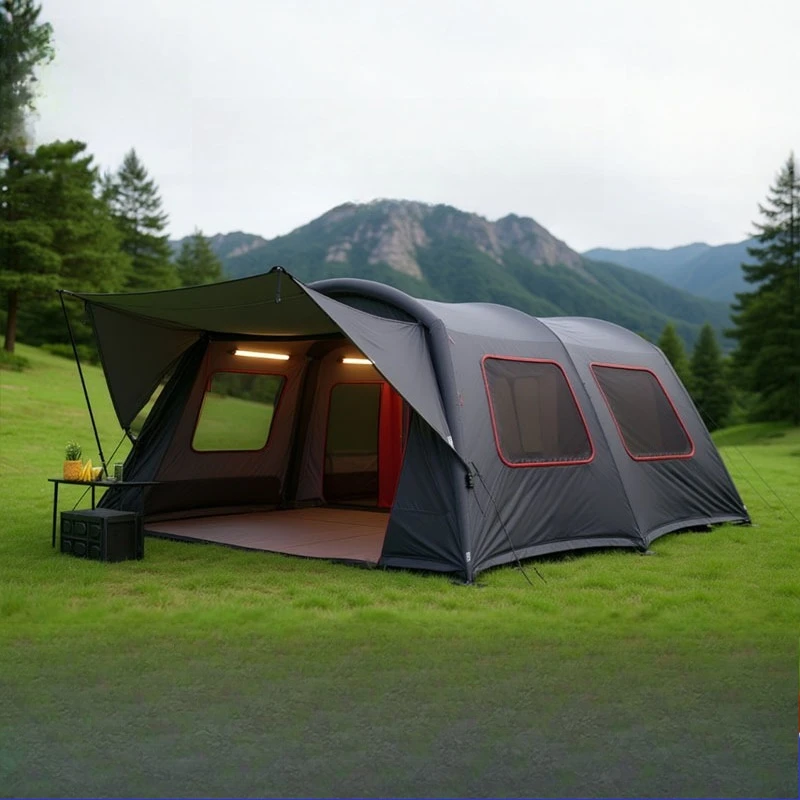 Tunnel tent, outdoor 4-6 people, wind and rainstorm resistance, large space, grass camping, family tent