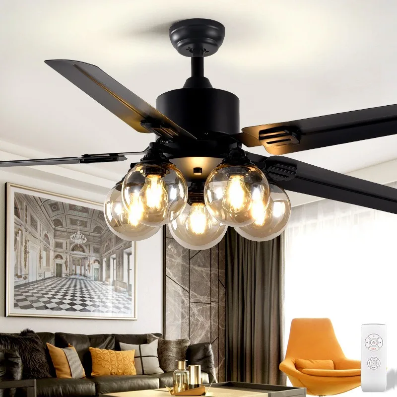 Nordic Magic Bean Restaurant Pendant Fan Lamp - Modern Minimalist Living Room DC Reversible LED Remote Control Fan (Retro Style)