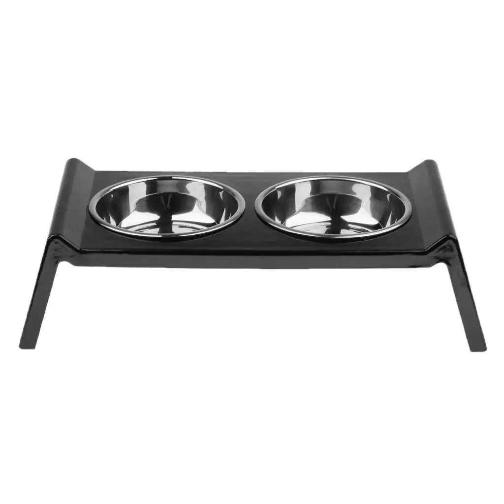 Elevated Stainless Steel Double Pet dog Bowl Feeding Station Raised Height Stand, to Relieve Neck Stress Keep Healthy